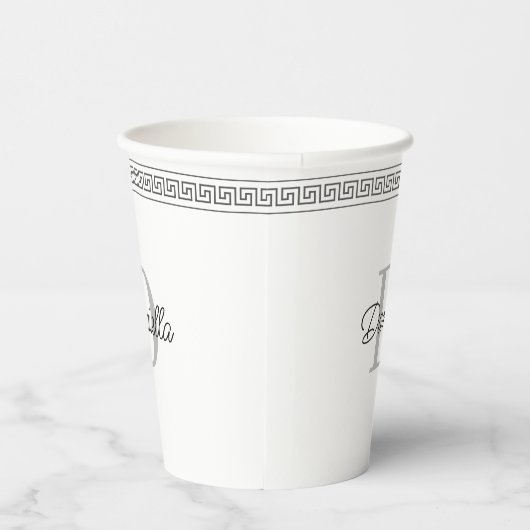 Aangepaste Monogrammed Elegant Griekse Meander Par Papieren Bekers (Rechts)