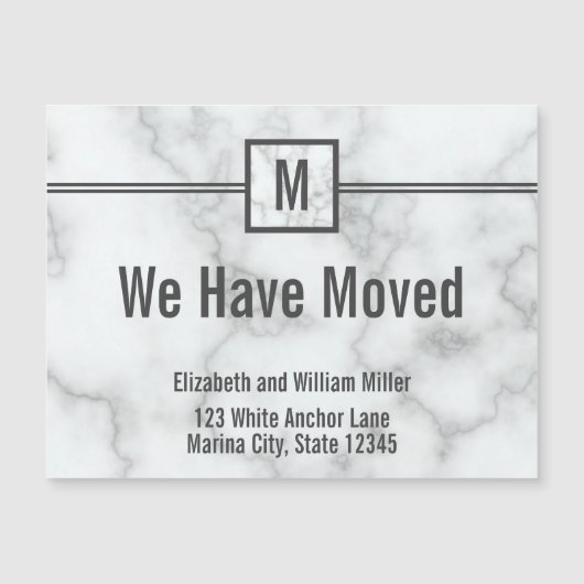 Aangepaste monogrammed Faux Marble Moving Announge (Voorkant)