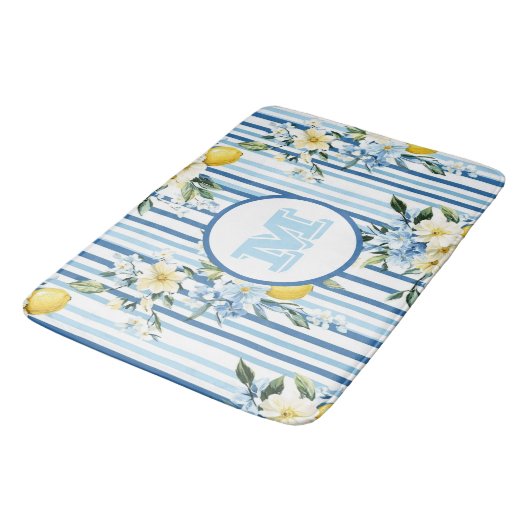Aangepaste Monogrammed Floral Lemon Bath Mat (Gekanteld)