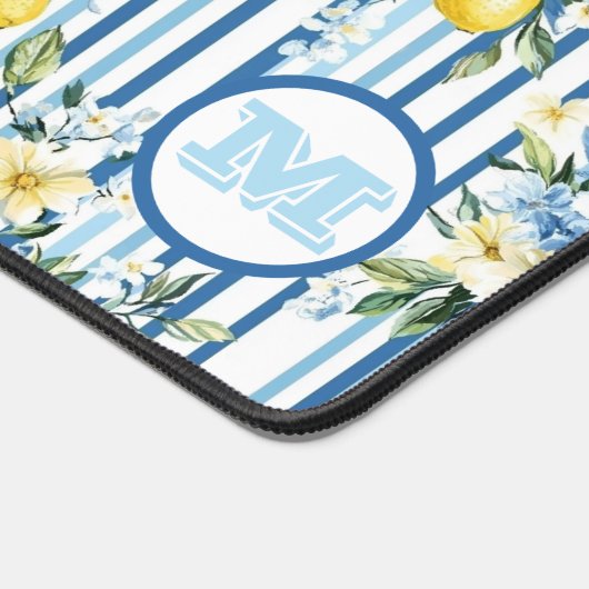 Aangepaste Monogrammed Floral Lemon Desk Mat (Hoek)