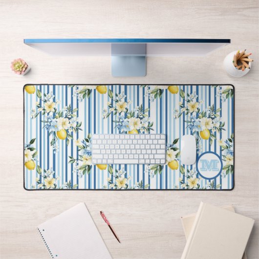 Aangepaste Monogrammed Floral Lemon Desk Mat (Kantoor 1)