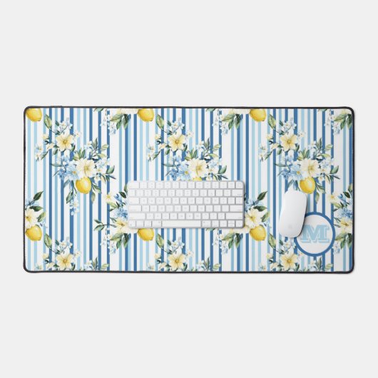 Aangepaste Monogrammed Floral Lemon Desk Mat (Keyboard & Muis)