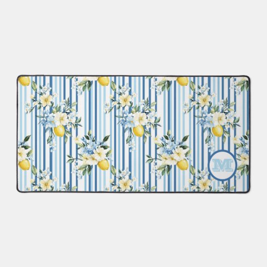 Aangepaste Monogrammed Floral Lemon Desk Mat (Voorkant)