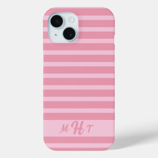 Aangepaste Monogrammed Gestreepte Blush Roze Case-Mate iPhone Case (Achterkant)
