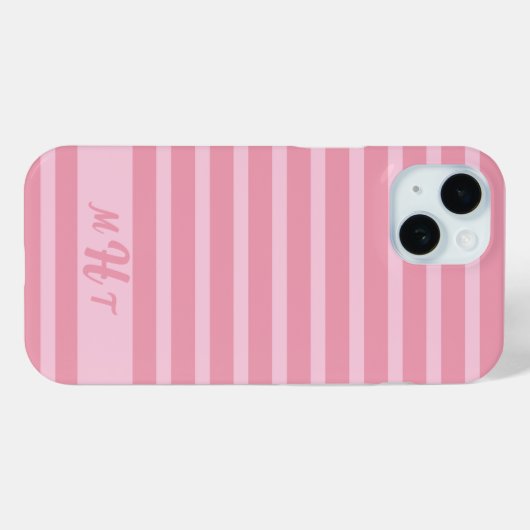 Aangepaste Monogrammed Gestreepte Blush Roze Case-Mate iPhone Case (Achterkant (horizontaal))