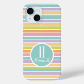 Aangepaste Monogrammed Gestreepte Pastelpatroon Case-Mate iPhone Case (Achterkant)