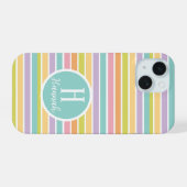 Aangepaste Monogrammed Gestreepte Pastelpatroon iPhone 15 Case (Achterkant horizontaal)
