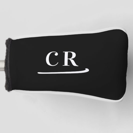 Aangepaste Monogrammed Golfer Modern Zwart & Wit Golfheadcover (Voorkant)