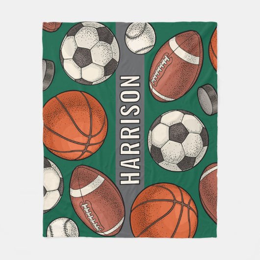 Aangepaste Monogrammed Groene Sport Fleece Deken (Voorkant)