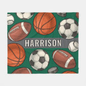 Aangepaste Monogrammed Groene Sport Fleece Deken (Voorkant (Horizontaal))