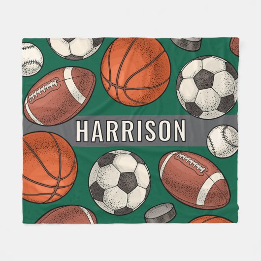 Aangepaste Monogrammed Groene Sport Fleece Deken (Voorkant (Horizontaal))