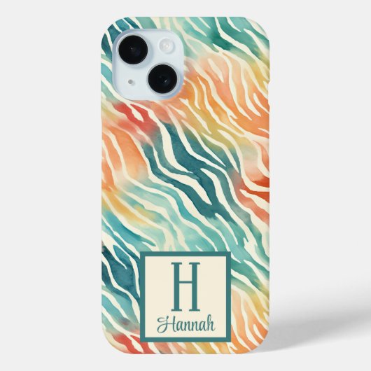 Aangepaste Monogrammed Kleurrijke Waterverf Patroo Case-Mate iPhone Case (Achterkant)