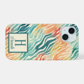 Aangepaste Monogrammed Kleurrijke Waterverf Patroo iPhone 15 Case (Achterkant horizontaal)