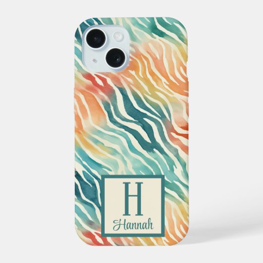 Aangepaste Monogrammed Kleurrijke Waterverf Patroo iPhone 15 Case (Achterkant)