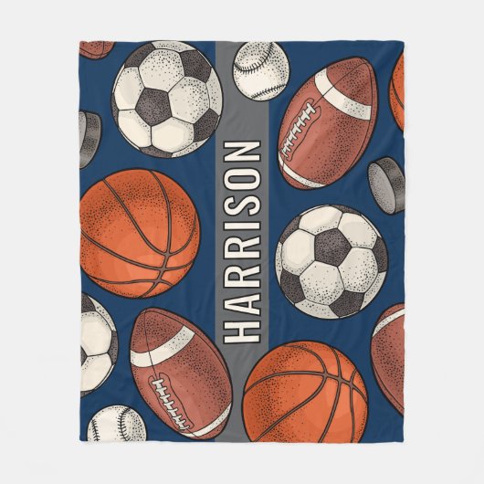 Aangepaste Monogrammed Marine Blauwe Sport Fleece Deken (Voorkant)