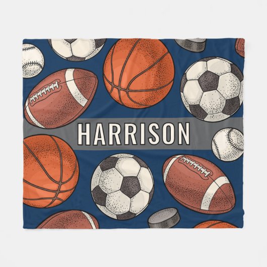 Aangepaste Monogrammed Marine Blauwe Sport Fleece Deken (Voorkant (Horizontaal))