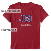 Aangepaste Monogrammed Naam Tekst Blue Maroon Grap T-shirt