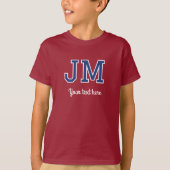 Aangepaste Monogrammed Naam Tekst Blue Maroon Grap T-shirt (Voorkant)