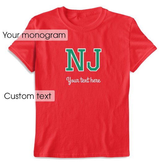 Aangepaste Monogrammed Naam Tekst Groen Rood Graph T-shirt