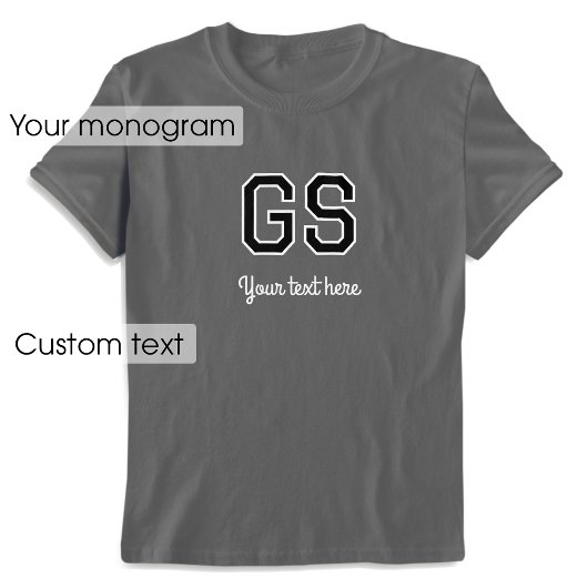 Aangepaste Monogrammed Naam Tekst Zwart Grijs Grap T-shirt