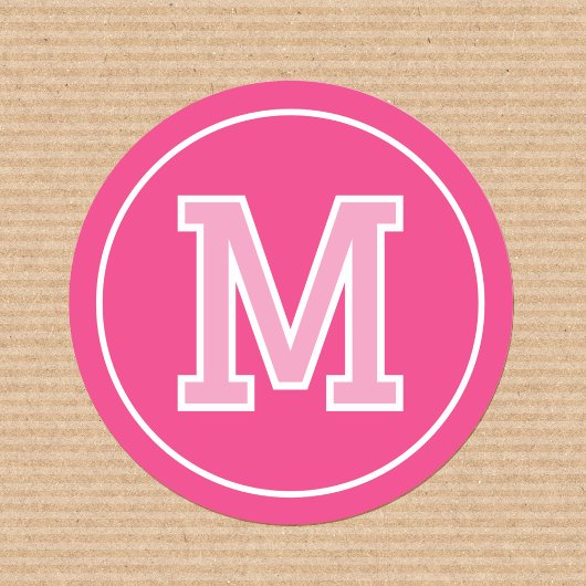 Aangepaste Monogrammed Retro Bold Pink Ronde Sticker
