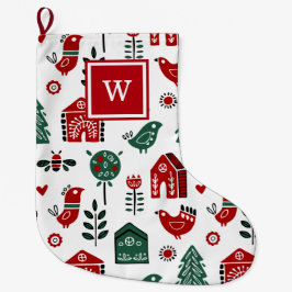 Aangepaste Monogrammed Rood en Groen Scandinavisch Grote Kerstsok