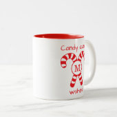 Aangepaste Monogrammed Rood en Wit Candy Cane Wish Tweekleurige Koffiemok (Voorkant rechts)