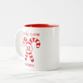 Aangepaste Monogrammed Rood en Wit Candy Cane Wish Tweekleurige Koffiemok (Voorkant links)