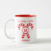 Aangepaste Monogrammed Rood en Wit Candy Cane Wish Tweekleurige Koffiemok (Links)