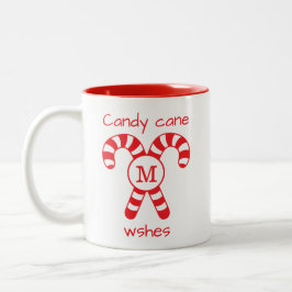 Aangepaste Monogrammed Rood en Wit Candy Cane Wish Tweekleurige Koffiemok