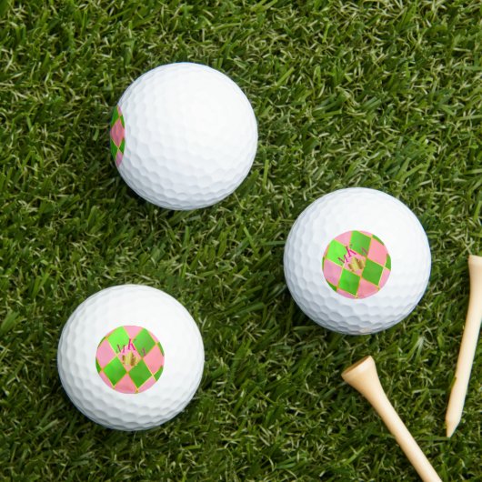 Aangepaste Monogrammed Roze en Groene Argyle Golfballen (Insitu Gras)