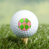 Aangepaste Monogrammed Roze en Groene Argyle Golfballen (Insitu Shirt)