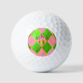 Aangepaste Monogrammed Roze en Groene Argyle Golfballen (Voorkant)