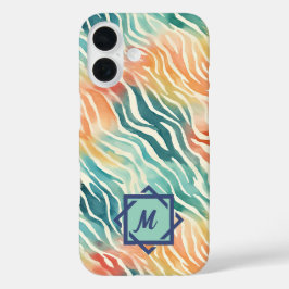 Aangepaste Monogrammed Waterverf Artistic Pattern iPhone 16 Hoesje