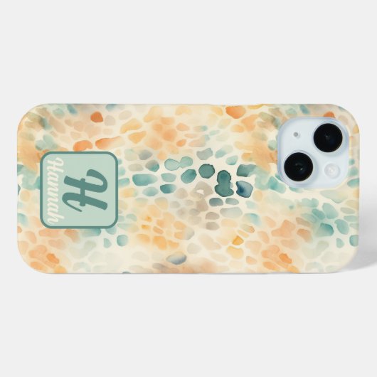 Aangepaste monogrammed waterverf blauw groen geel Case-Mate iPhone case (Achterkant (horizontaal))