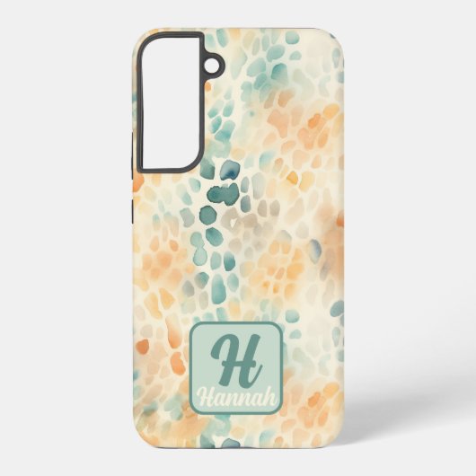 Aangepaste monogrammed waterverf blauw groen geel samsung galaxy hoesje (Achterkant)