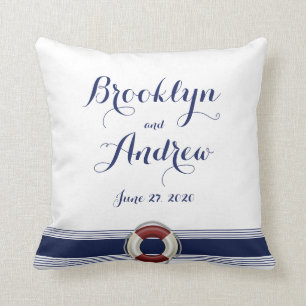 Aangepaste Monogrammed White Nautical Wedding Kuss Kussen