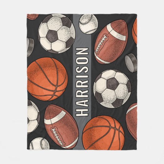 Aangepaste Monogrammed Zachte Zwarte Sport Fleece Deken (Voorkant)