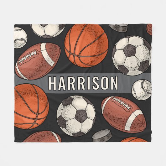 Aangepaste Monogrammed Zachte Zwarte Sport Fleece Deken (Voorkant (Horizontaal))