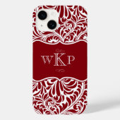 Aangepaste Monogrammen Cranberry Damask Pattern Ca Case-Mate iPhone Case (Achterkant)