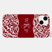 Aangepaste Monogrammen Cranberry Damask Pattern Ca Case-Mate iPhone Case (Achterkant (horizontaal))