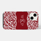 Aangepaste Monogrammen Cranberry Damask Pattern Ca iPhone Hoesje (Achterkant horizontaal)