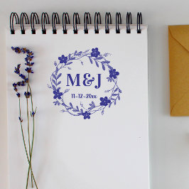 Aangepaste monogrammen en trouwdatum bloemenkrans  zelfinktende stempel