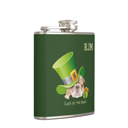 Aangepaste Monogrammen Funny Bulldog Gift Heupfles (Rechts)