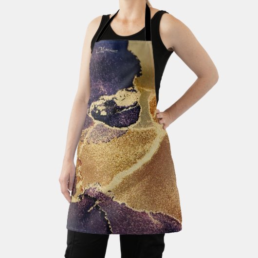Aangepaste monogrammen Gold Paarse Abstracte kunst Schort (Insitu)