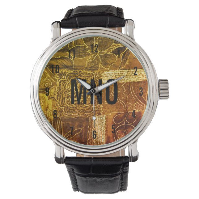Aangepaste monogrammen Gold Patchwork Horloge (Voorkant)