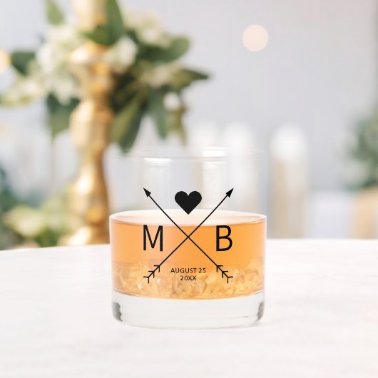 Aangepaste Monogrammen Liefde Hart Pijlen 2024 Whisky Glas (Insitu (Huwelijk))