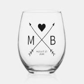Aangepaste Monogrammen Liefde Hart Pijlen 2024 Wijnglas Zonder Voet (Voorkant)