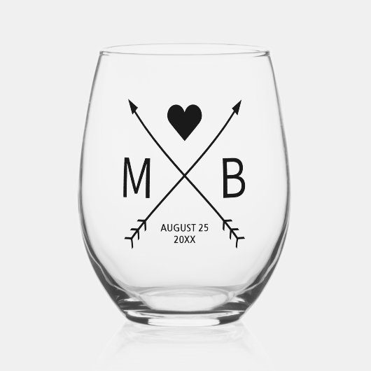 Aangepaste Monogrammen Liefde Hart Pijlen 2024 Wijnglas Zonder Voet (Voorkant)