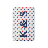 Aangepaste monogrammen patriottische rode en blauw badmat (Voorkant Verticaal)